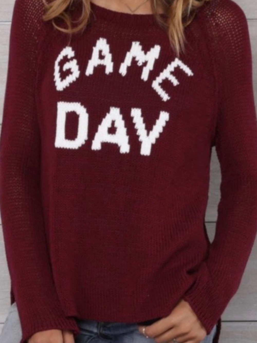 Wooden Ships GAME DAY Burgundy Crew Neck Lightweight Sweater. Size S/M